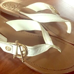 White Leather Tory Burch Flipflops